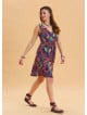 V Neck Button Detail Sleeveless Purple Bohemian Dress 4579
